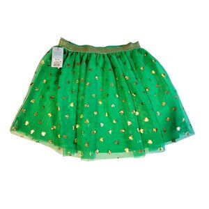 Cat & Jack Girls XL (14) Green Tulle Skirt With Gold Clover Print